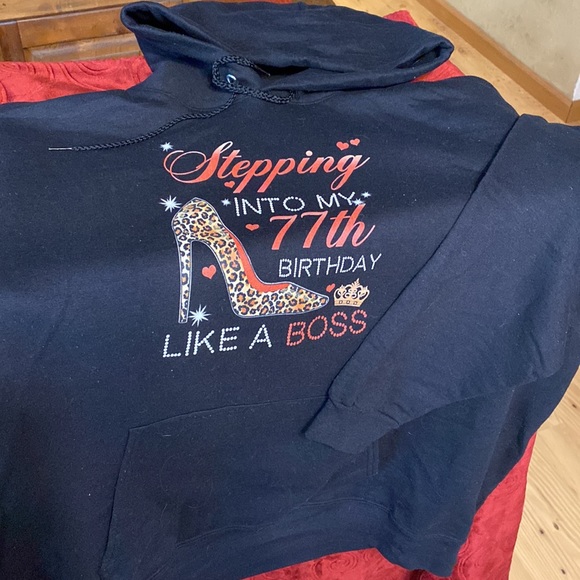 Black Hanes hoodie 77 birthday - Picture 2 of 3